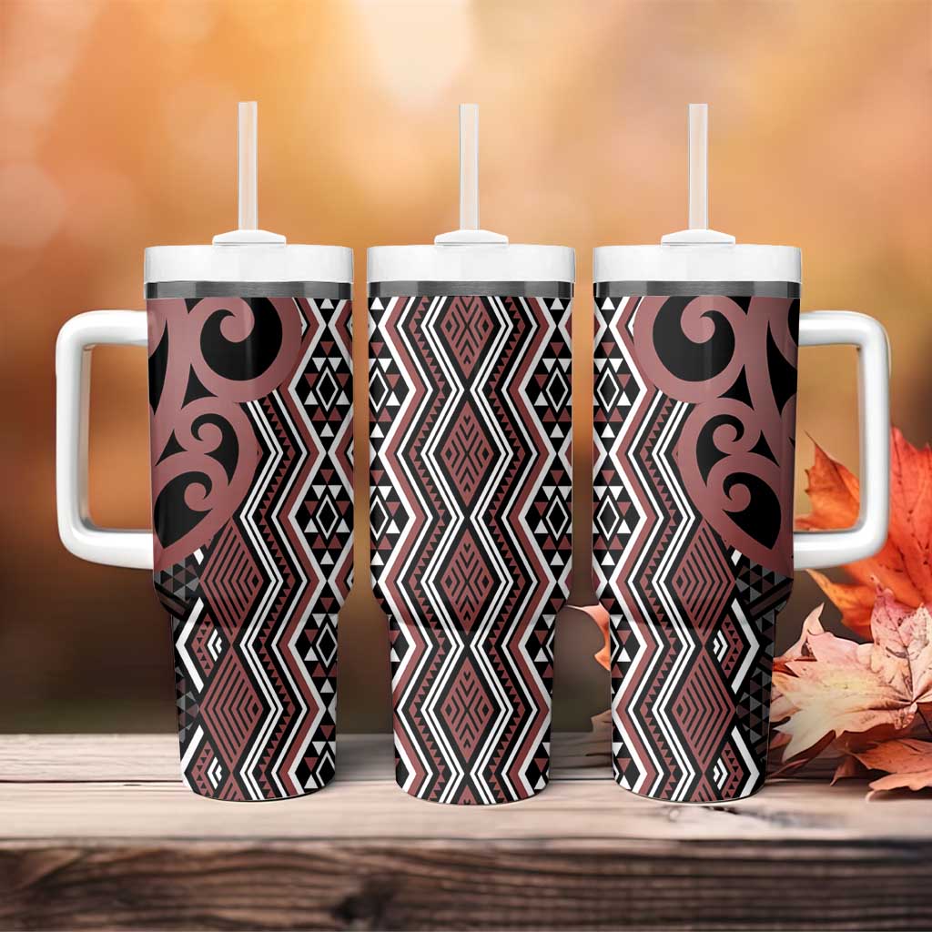 Maori Taniko Patterns Tumbler With Handle Brown Patiki Motifs Mix Whakairo Ngaru LT7 - Polynesian Pride