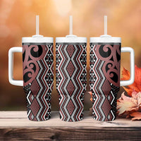Maori Taniko Patterns Tumbler With Handle Brown Patiki Motifs Mix Whakairo Ngaru LT7 - Polynesian Pride