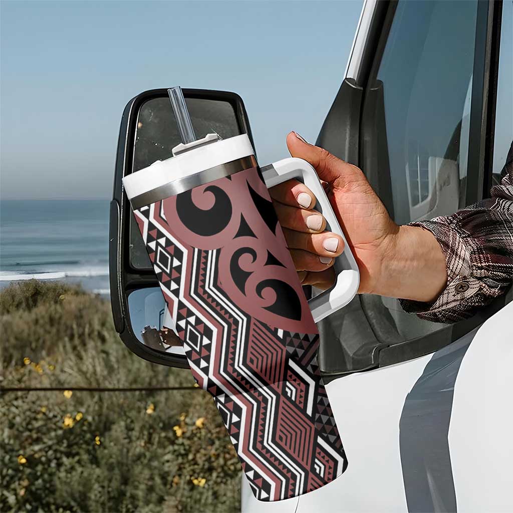 Maori Taniko Patterns Tumbler With Handle Brown Patiki Motifs Mix Whakairo Ngaru LT7 - Polynesian Pride
