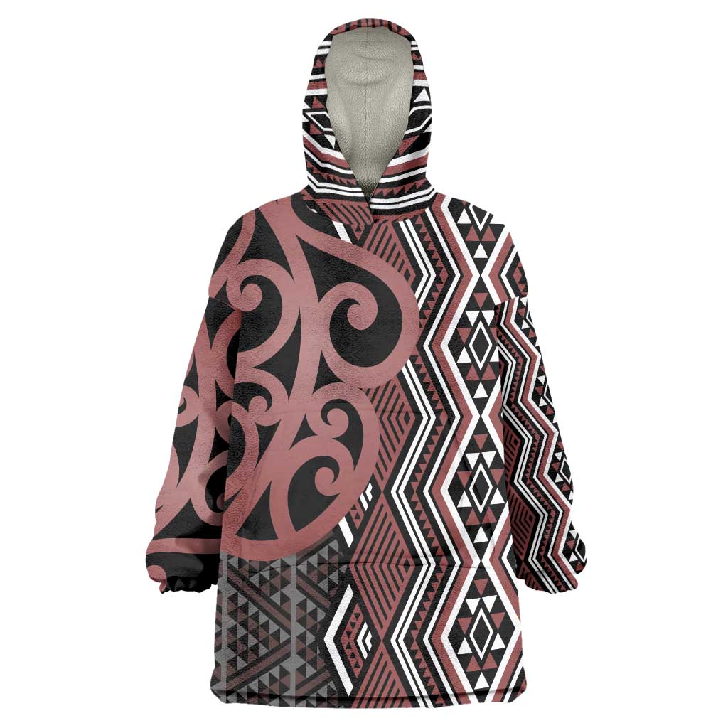 Maori Taniko Patterns Wearable Blanket Hoodie Brown Patiki Motifs Mix Whakairo Ngaru LT7 One Size Brown - Polynesian Pride
