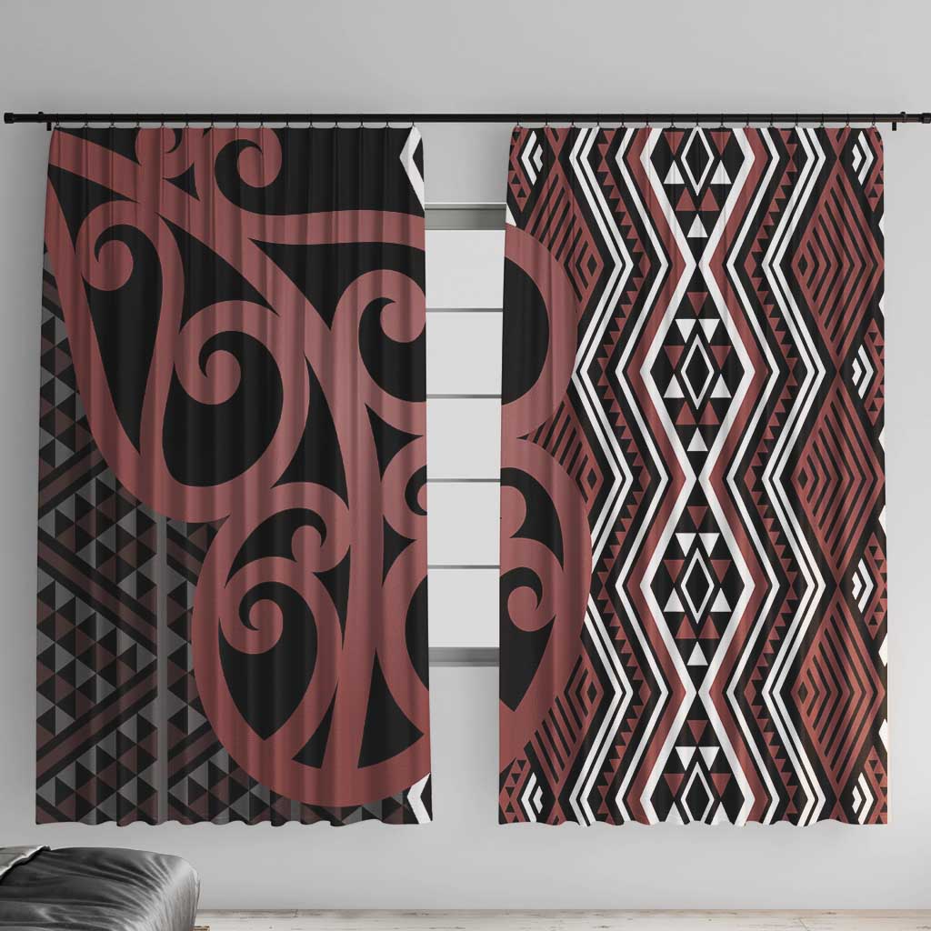 Maori Taniko Patterns Window Curtain Brown Patiki Motifs Mix Whakairo Ngaru