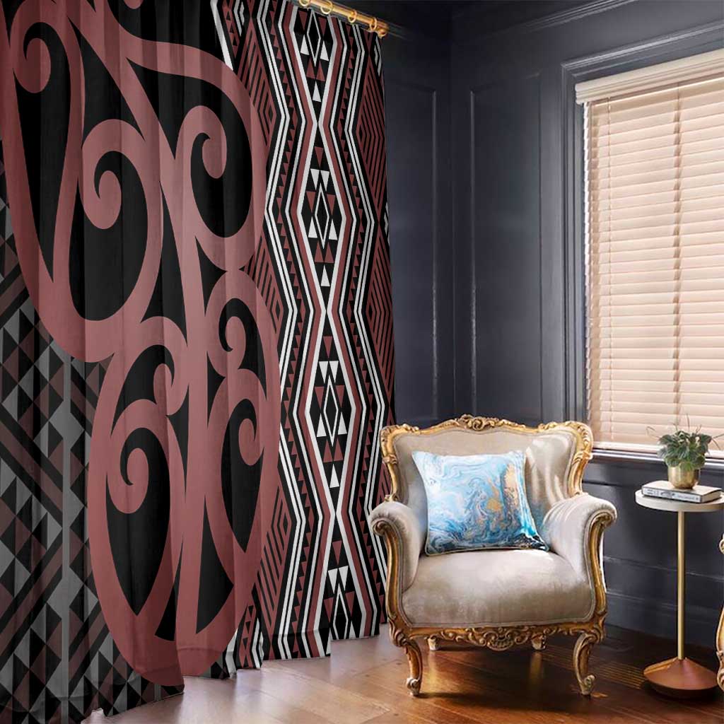 Maori Taniko Patterns Window Curtain Brown Patiki Motifs Mix Whakairo Ngaru LT7 - Polynesian Pride