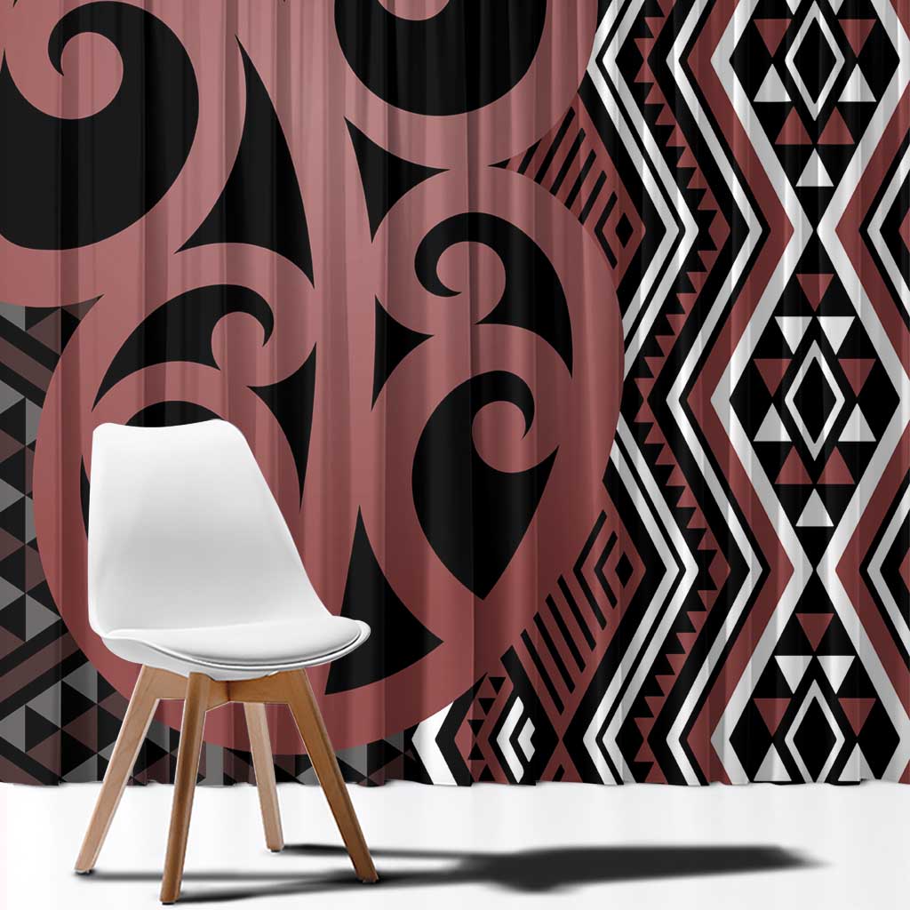 Maori Taniko Patterns Window Curtain Brown Patiki Motifs Mix Whakairo Ngaru LT7 - Polynesian Pride