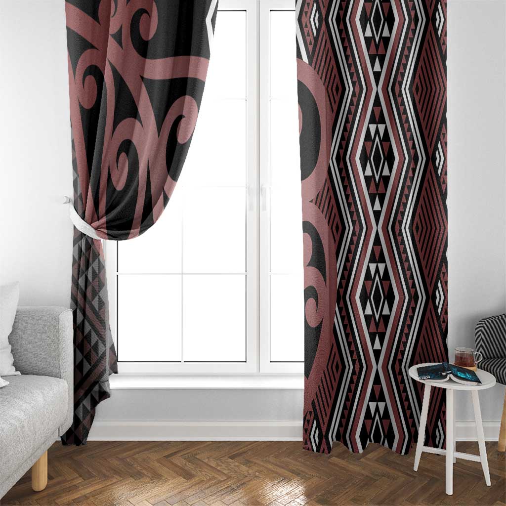 Maori Taniko Patterns Window Curtain Brown Patiki Motifs Mix Whakairo Ngaru LT7 - Polynesian Pride
