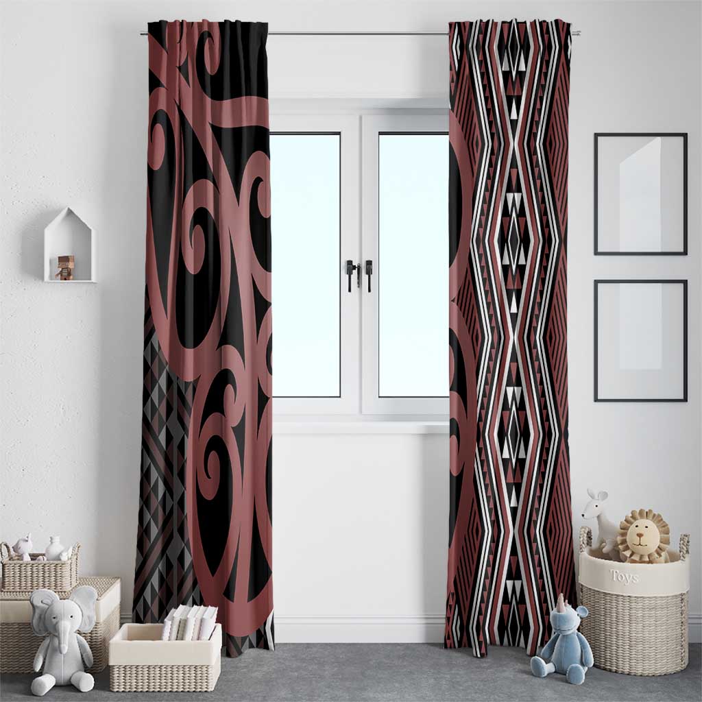 Maori Taniko Patterns Window Curtain Brown Patiki Motifs Mix Whakairo Ngaru LT7 - Polynesian Pride