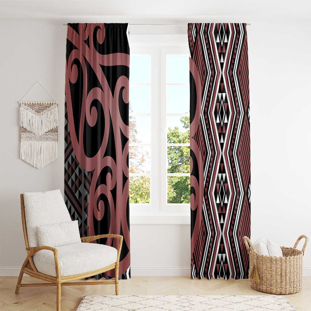 Maori Taniko Patterns Window Curtain Brown Patiki Motifs Mix Whakairo Ngaru LT7 - Polynesian Pride