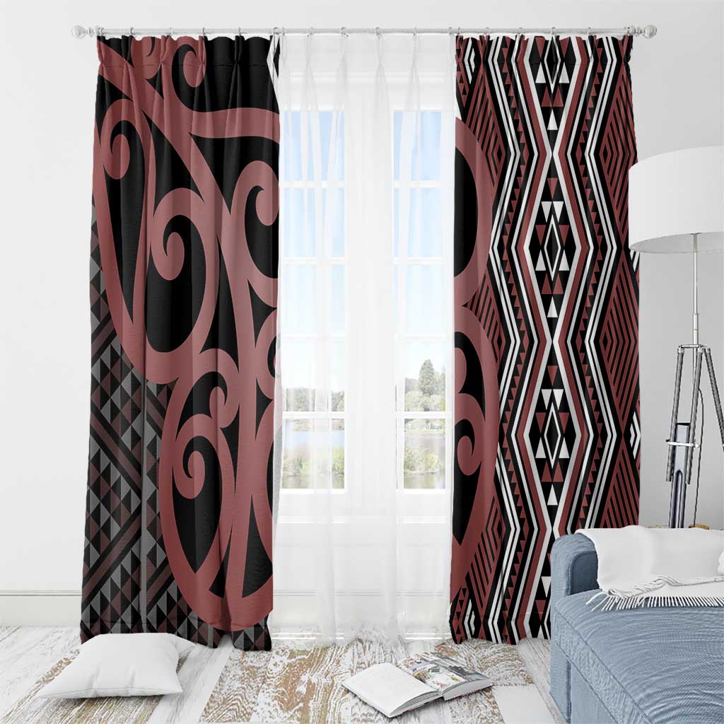Maori Taniko Patterns Window Curtain Brown Patiki Motifs Mix Whakairo Ngaru LT7 - Polynesian Pride