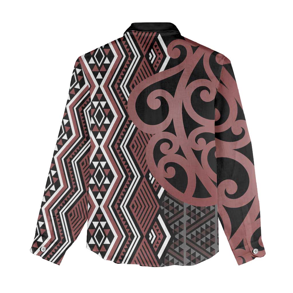 Maori Taniko Patterns Women Casual Shirt Brown Patiki Motifs Mix Whakairo Ngaru