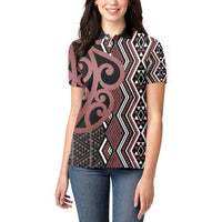 Maori Taniko Patterns Women Polo Shirt Brown Patiki Motifs Mix Whakairo Ngaru