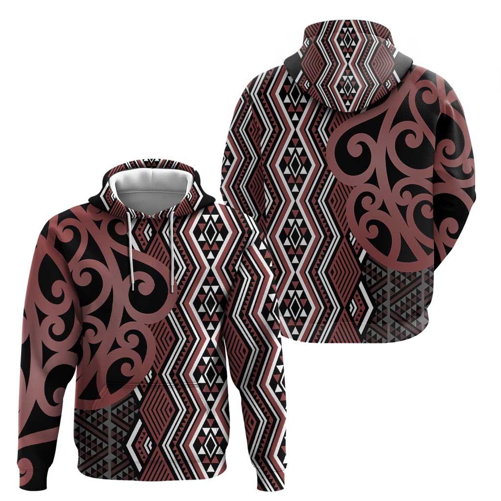 Maori Taniko Patterns Zip Hoodie Brown Patiki Motifs Mix Whakairo Ngaru