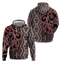 Maori Taniko Patterns Zip Hoodie Brown Patiki Motifs Mix Whakairo Ngaru