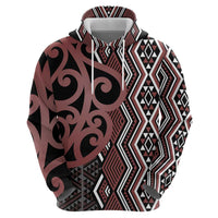Maori Taniko Patterns Zip Hoodie Brown Patiki Motifs Mix Whakairo Ngaru