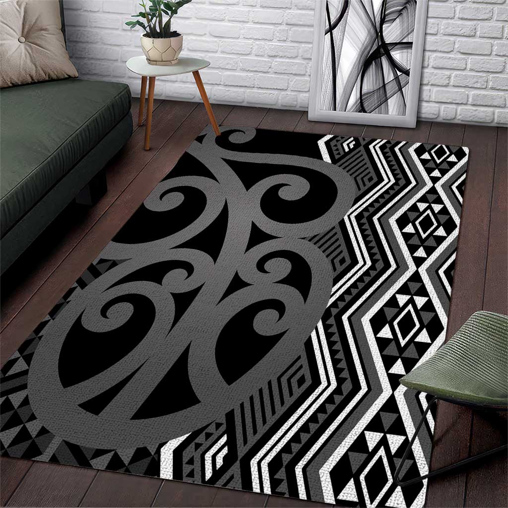 Maori Taniko Patterns Area Rug Black Patiki Motifs Mix Whakairo Ngaru