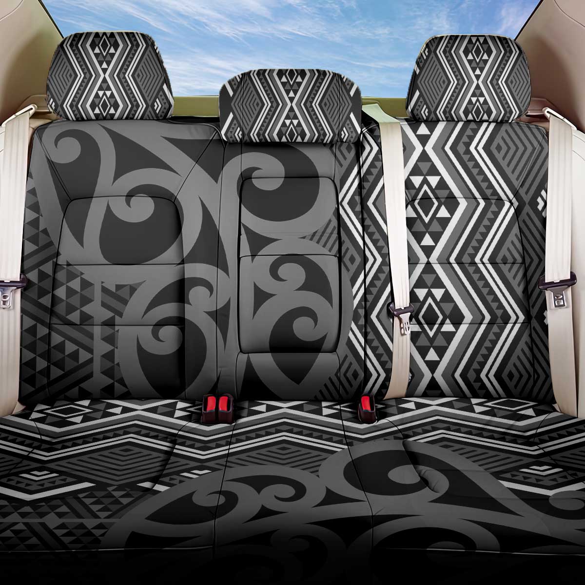 Maori Taniko Patterns Back Car Seat Cover Black Patiki Motifs Mix Whakairo Ngaru