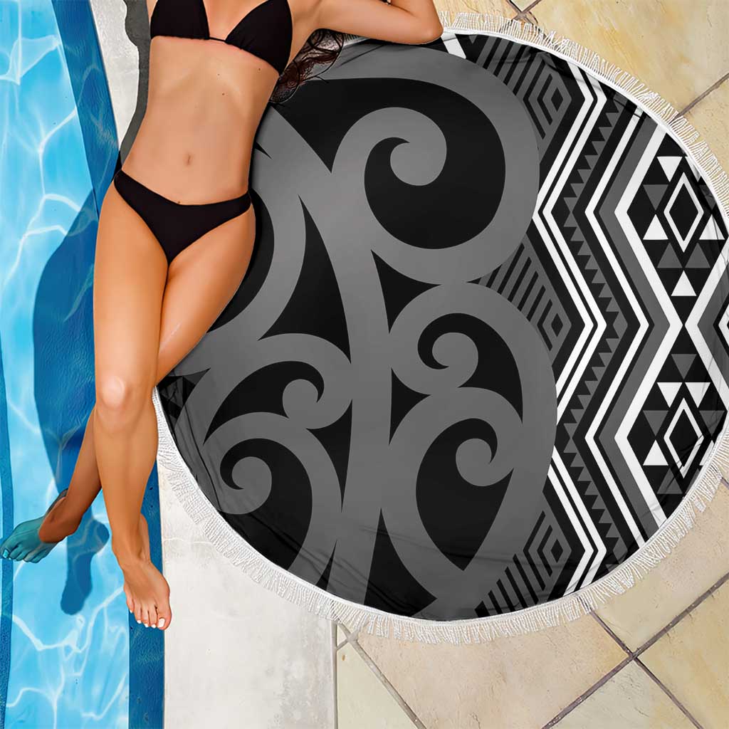 Maori Taniko Patterns Beach Blanket Black Patiki Motifs Mix Whakairo Ngaru LT7 - Polynesian Pride