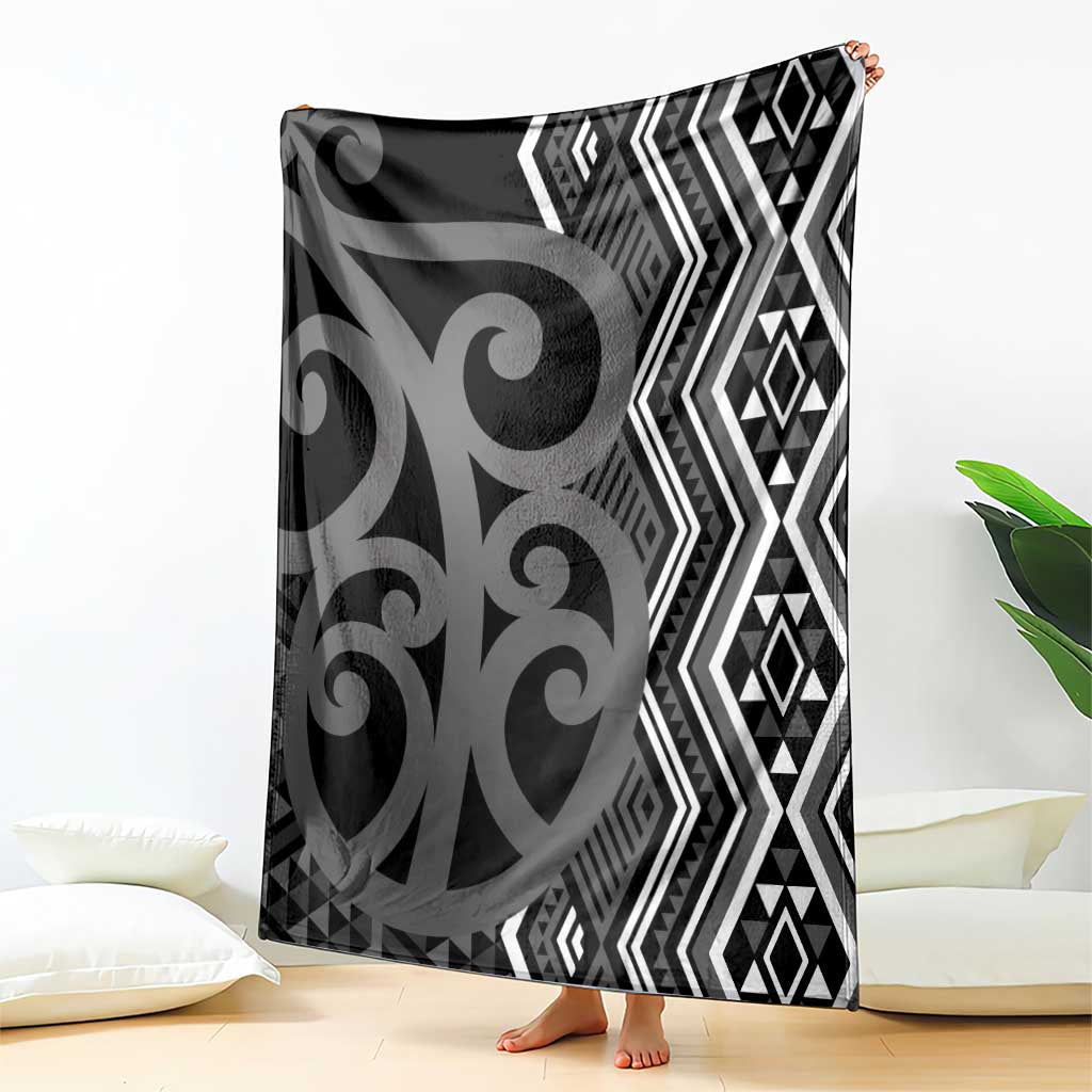 Maori Taniko Patterns Blanket Black Patiki Motifs Mix Whakairo Ngaru LT7 - Polynesian Pride