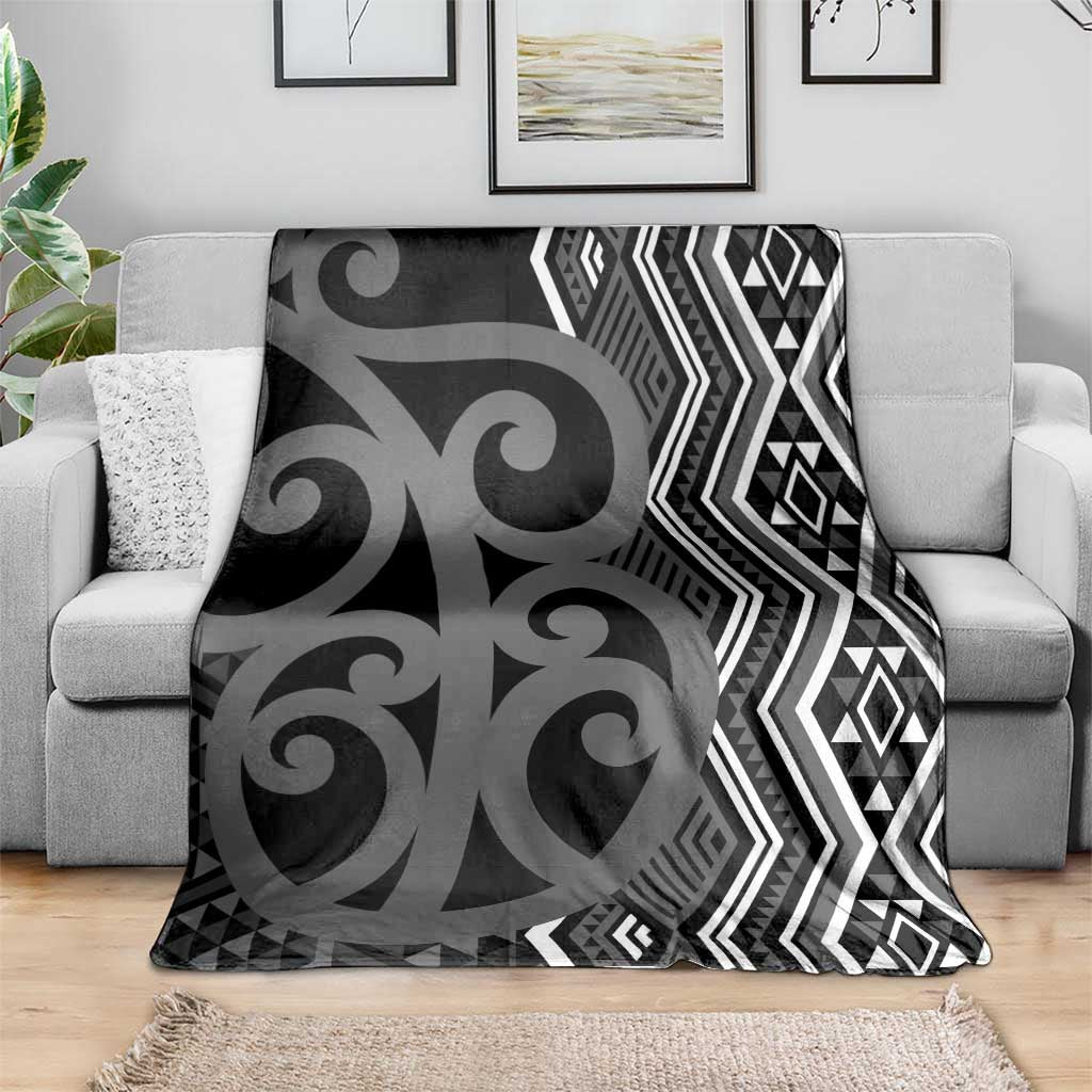 Maori Taniko Patterns Blanket Black Patiki Motifs Mix Whakairo Ngaru LT7 - Polynesian Pride