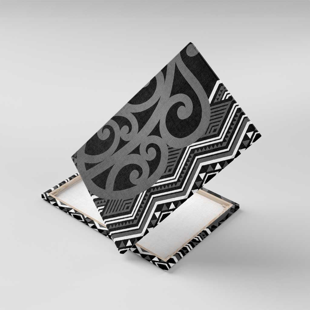 Maori Taniko Patterns Canvas Wall Art Black Patiki Motifs Mix Whakairo Ngaru LT7 With Frame Black - Polynesian Pride