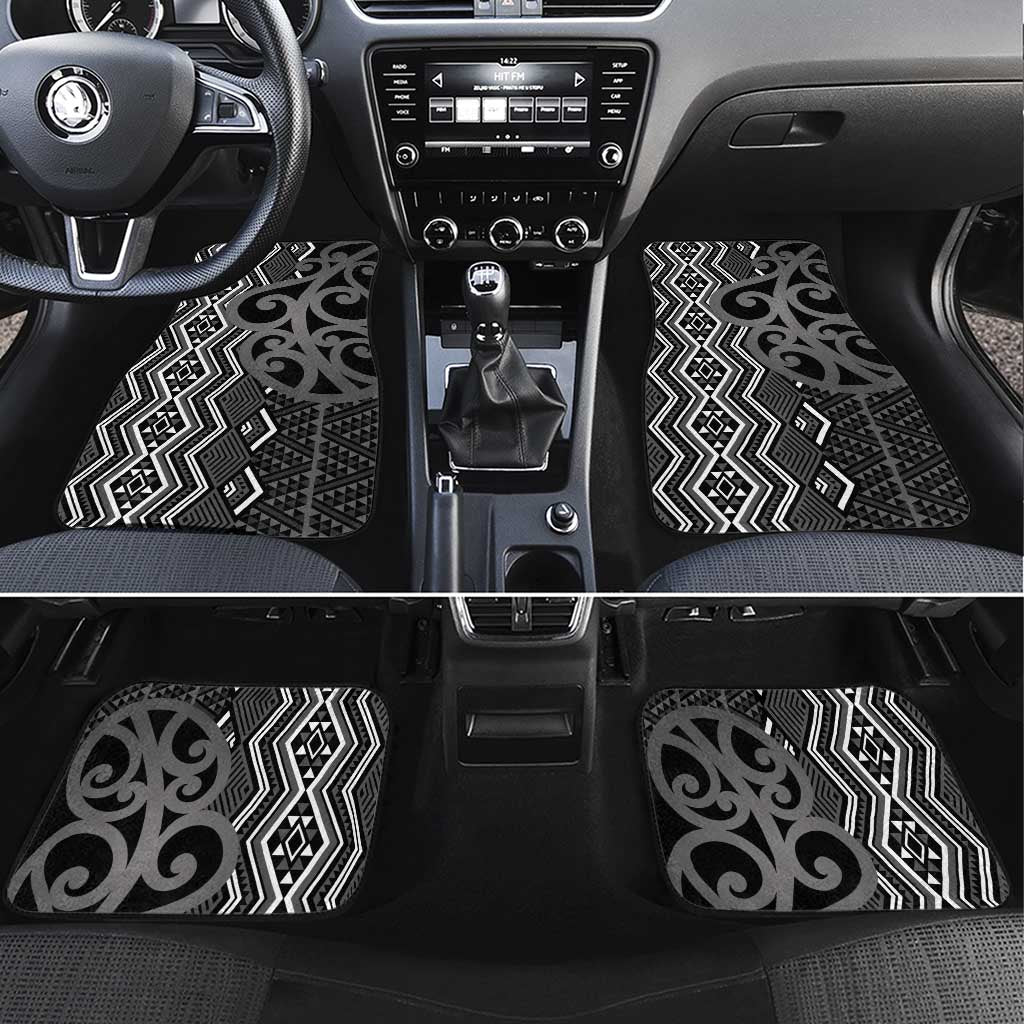 Maori Taniko Patterns Car Mats Black Patiki Motifs Mix Whakairo Ngaru LT7 Set 4pcs Black - Polynesian Pride