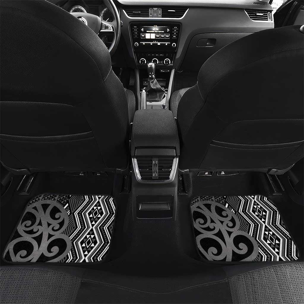Maori Taniko Patterns Car Mats Black Patiki Motifs Mix Whakairo Ngaru LT7 Set 2pcs - Back Black - Polynesian Pride