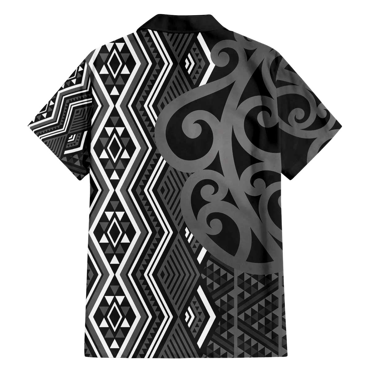Maori Taniko Patterns Family Matching Off The Shoulder Long Sleeve Dress and Hawaiian Shirt Black Patiki Motifs Mix Whakairo Ngaru