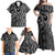 Maori Taniko Patterns Family Matching Off Shoulder Maxi Dress and Hawaiian Shirt Black Patiki Motifs Mix Whakairo Ngaru