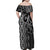 Maori Taniko Patterns Family Matching Off Shoulder Maxi Dress and Hawaiian Shirt Black Patiki Motifs Mix Whakairo Ngaru