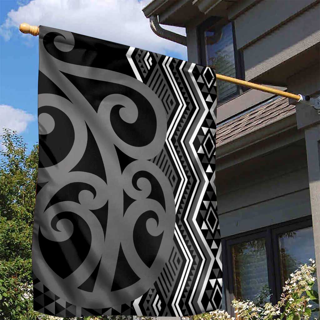 Maori Taniko Patterns Garden Flag Black Patiki Motifs Mix Whakairo Ngaru LT7 - Polynesian Pride