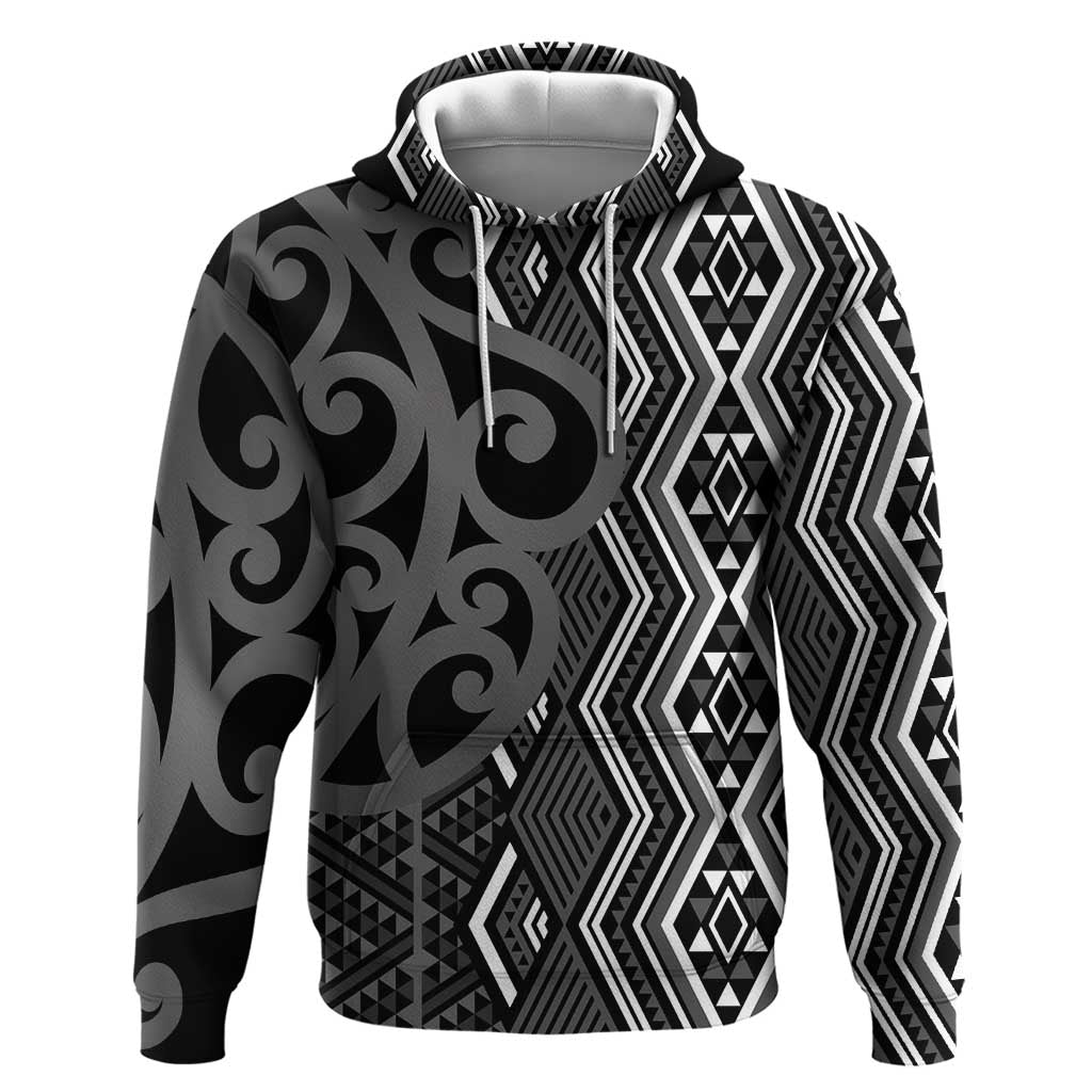 Maori Taniko Patterns Hoodie Black Patiki Motifs Mix Whakairo Ngaru