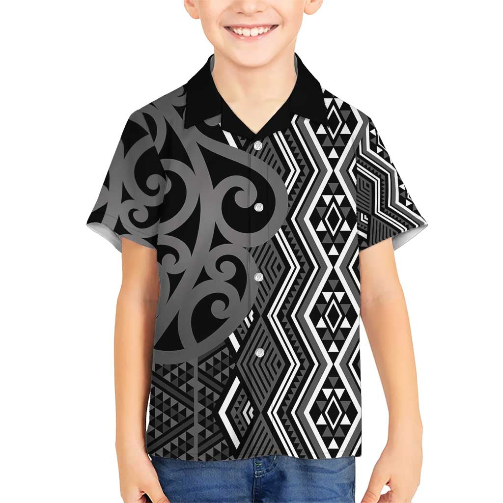 Maori Taniko Patterns Kid Hawaiian Shirt Black Patiki Motifs Mix Whakairo Ngaru