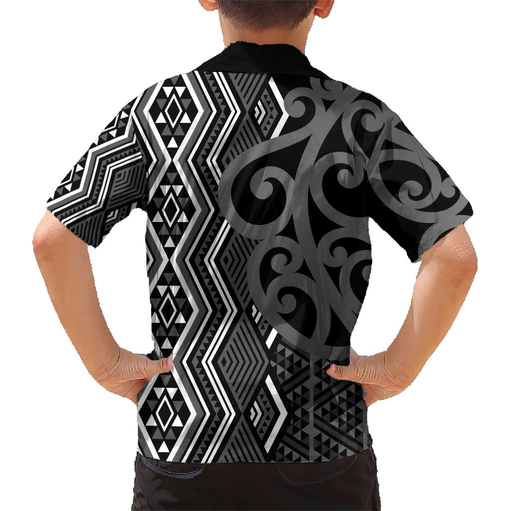Maori Taniko Patterns Kid Hawaiian Shirt Black Patiki Motifs Mix Whakairo Ngaru