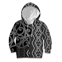 Maori Taniko Patterns Kid Hoodie Black Patiki Motifs Mix Whakairo Ngaru