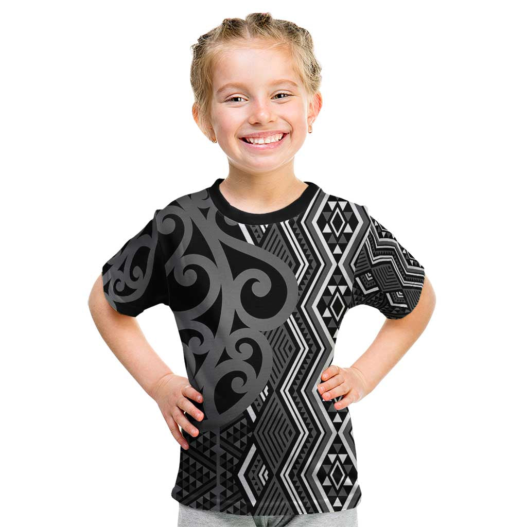 Maori Taniko Patterns Kid T Shirt Black Patiki Motifs Mix Whakairo Ngaru