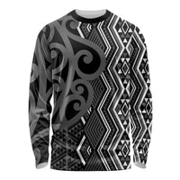 Maori Taniko Patterns Long Sleeve Shirt Black Patiki Motifs Mix Whakairo Ngaru LT7 Unisex Black - Polynesian Pride