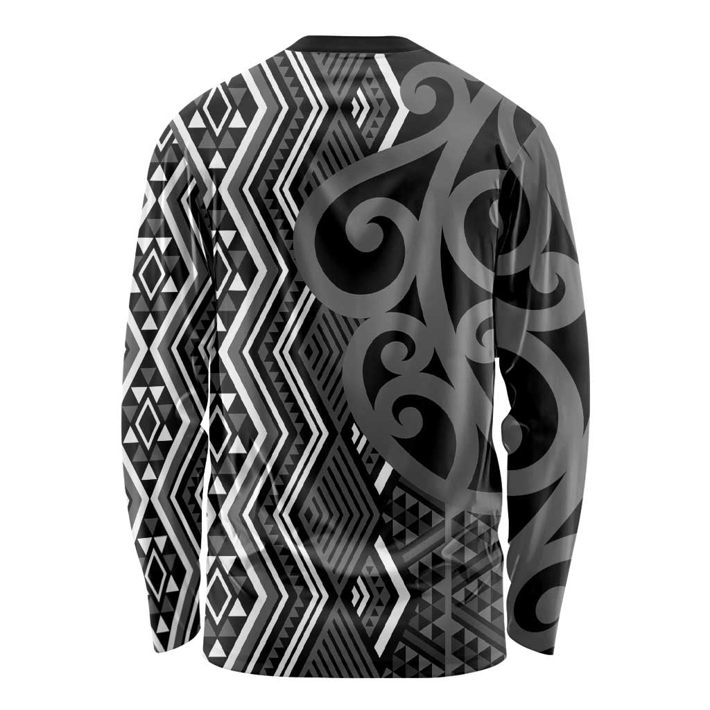 Maori Taniko Patterns Long Sleeve Shirt Black Patiki Motifs Mix Whakairo Ngaru LT7 - Polynesian Pride