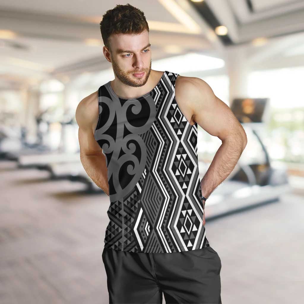 Maori Taniko Patterns Men Tank Top Black Patiki Motifs Mix Whakairo Ngaru LT7 Black - Polynesian Pride