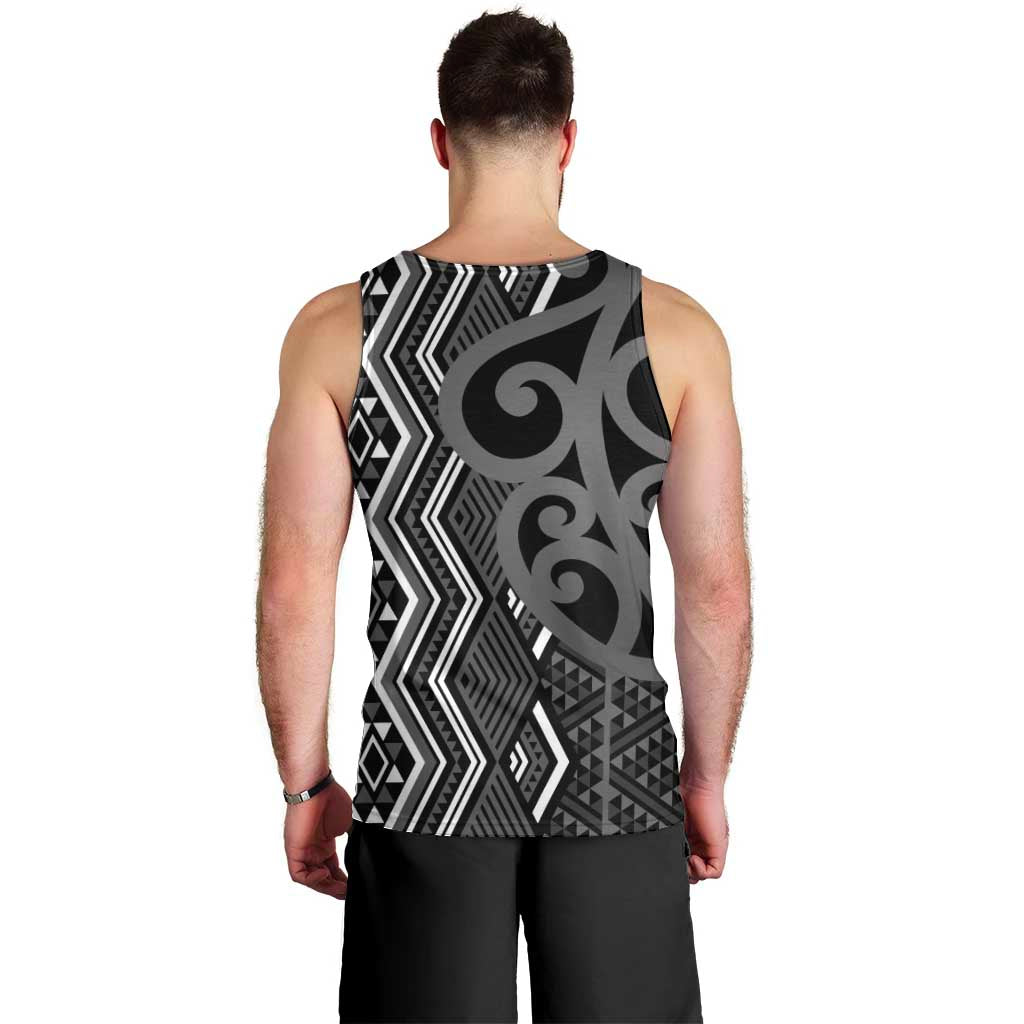 Maori Taniko Patterns Men Tank Top Black Patiki Motifs Mix Whakairo Ngaru LT7 - Polynesian Pride