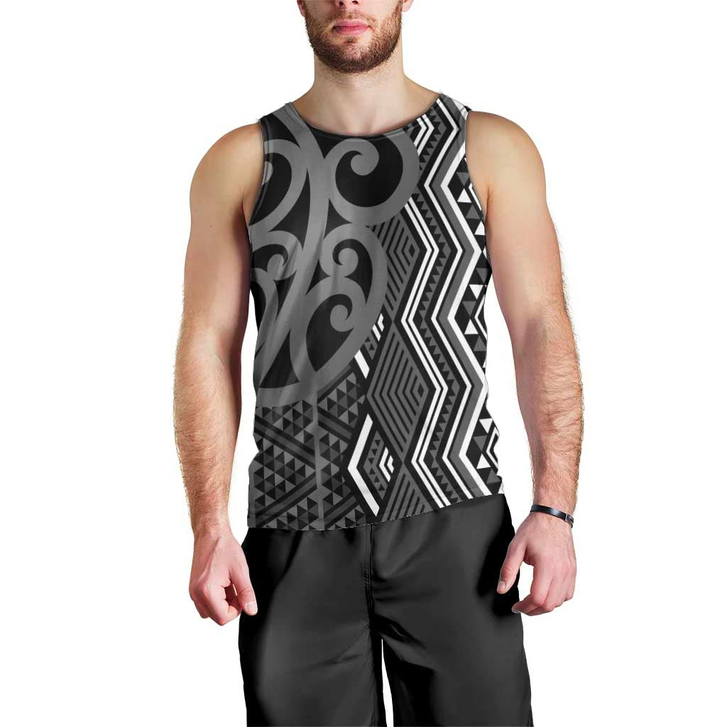 Maori Taniko Patterns Men Tank Top Black Patiki Motifs Mix Whakairo Ngaru LT7 - Polynesian Pride