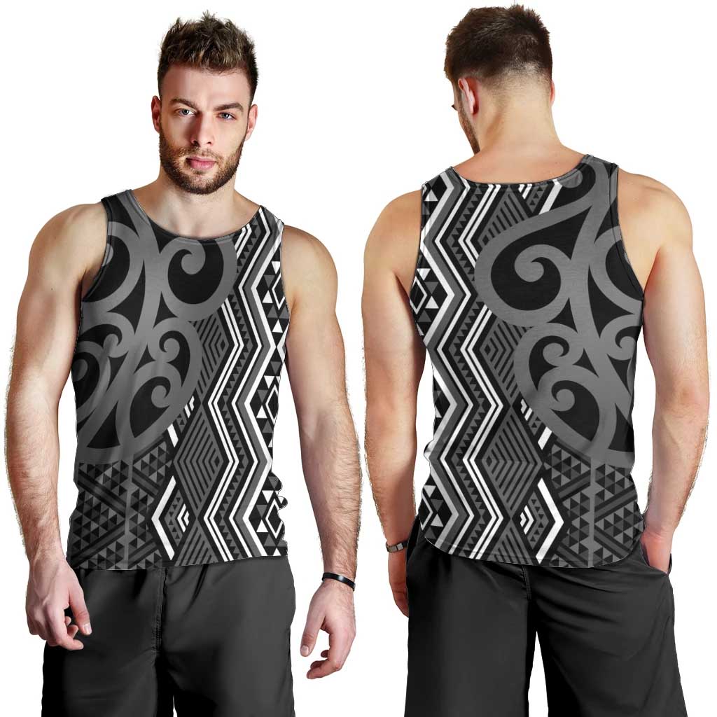 Maori Taniko Patterns Men Tank Top Black Patiki Motifs Mix Whakairo Ngaru LT7 - Polynesian Pride
