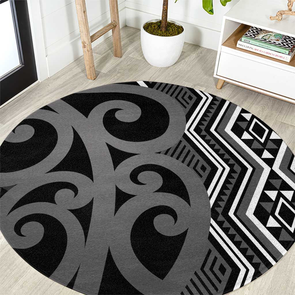 Maori Taniko Patterns Round Carpet Black Patiki Motifs Mix Whakairo Ngaru