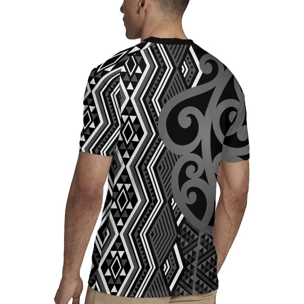 Maori Taniko Patterns Rugby Jersey Black Patiki Motifs Mix Whakairo Ngaru