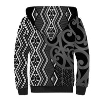 Maori Taniko Patterns Sherpa Hoodie Black Patiki Motifs Mix Whakairo Ngaru LT7 - Polynesian Pride