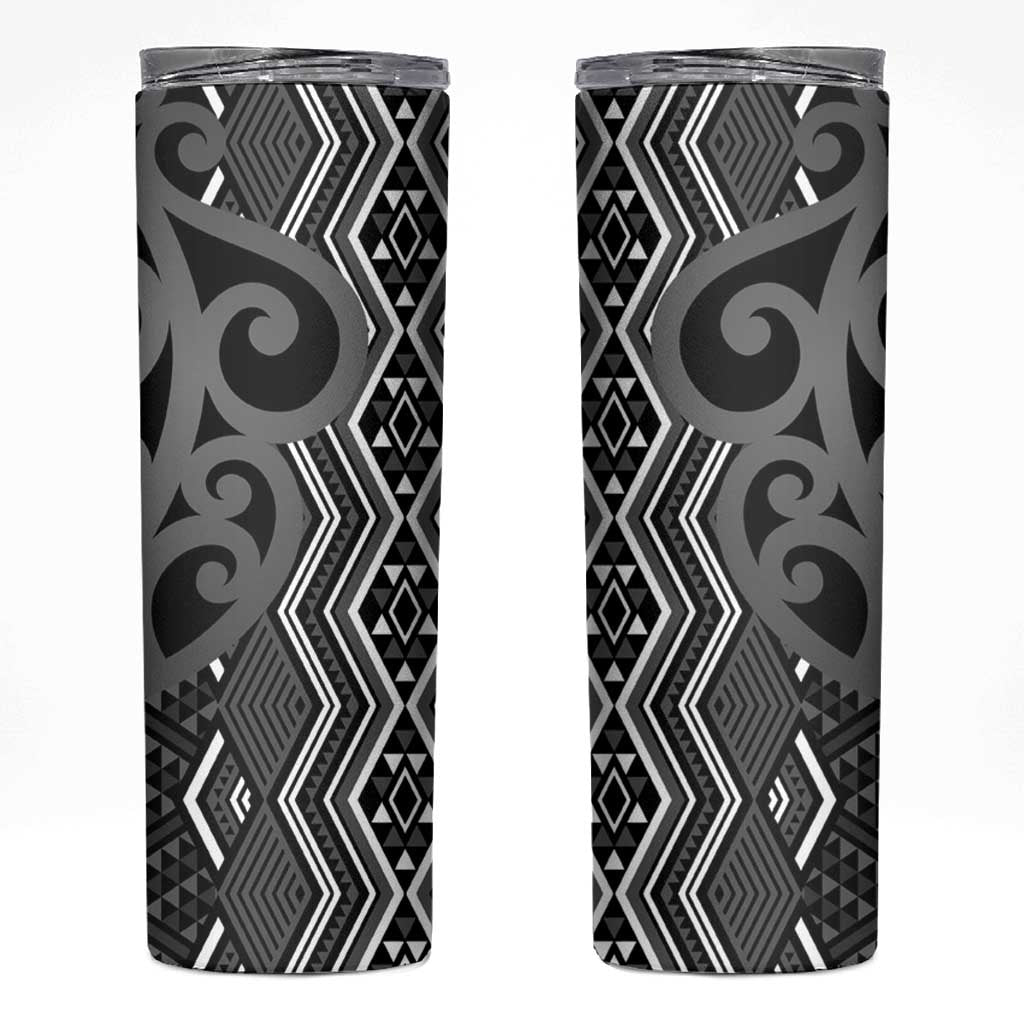 Maori Taniko Patterns Skinny Tumbler Black Patiki Motifs Mix Whakairo Ngaru