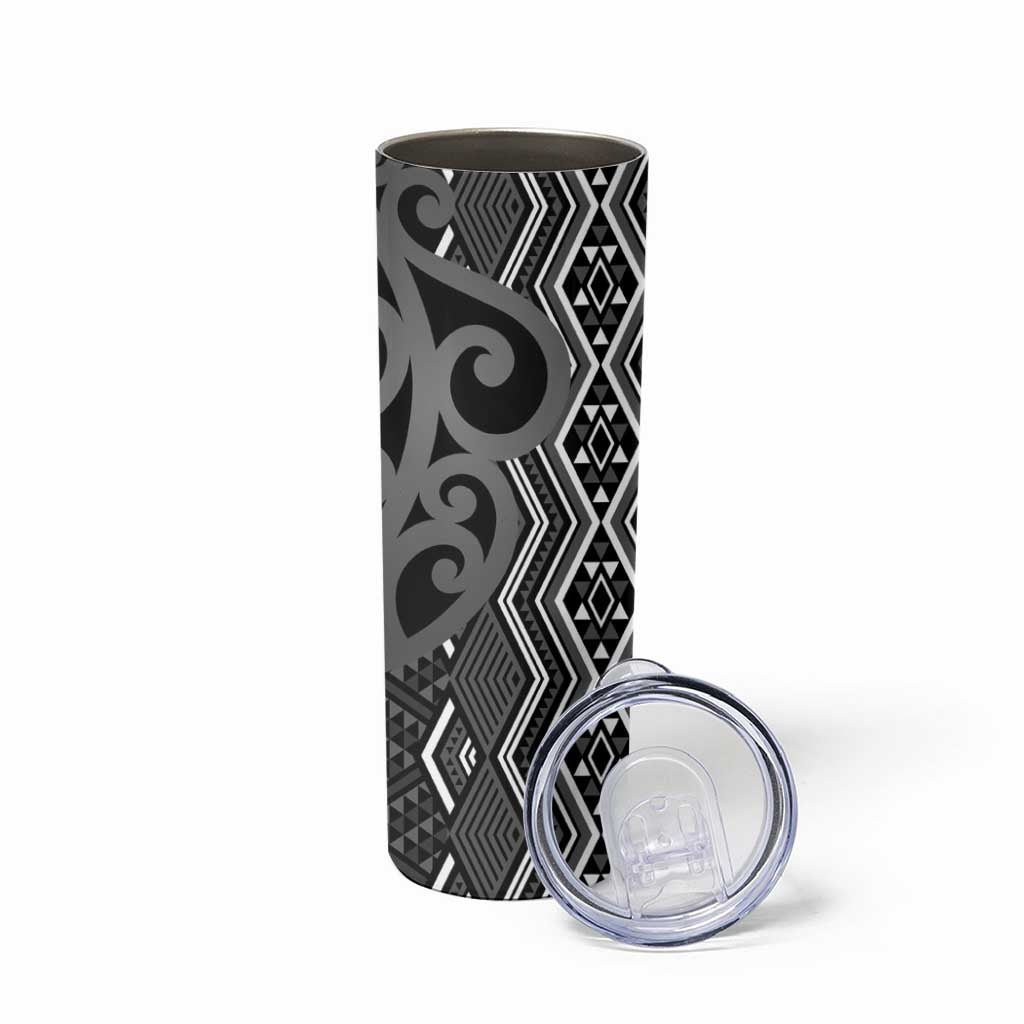 Maori Taniko Patterns Skinny Tumbler Black Patiki Motifs Mix Whakairo Ngaru