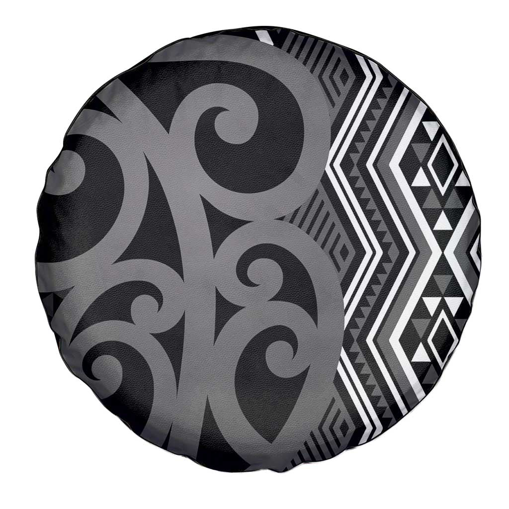 Maori Taniko Patterns Spare Tire Cover Black Patiki Motifs Mix Whakairo Ngaru
