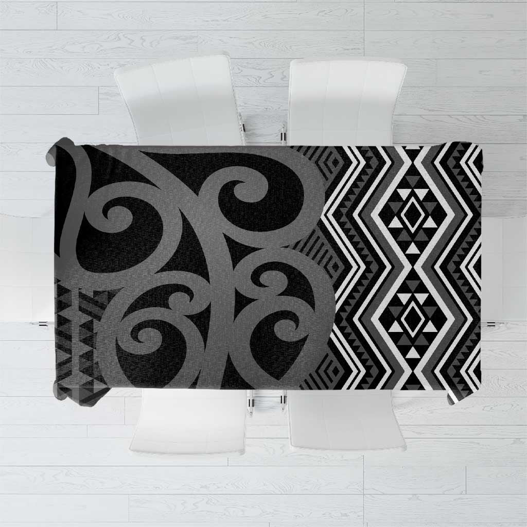 Maori Taniko Patterns Tablecloth Black Patiki Motifs Mix Whakairo Ngaru LT7 Black - Polynesian Pride