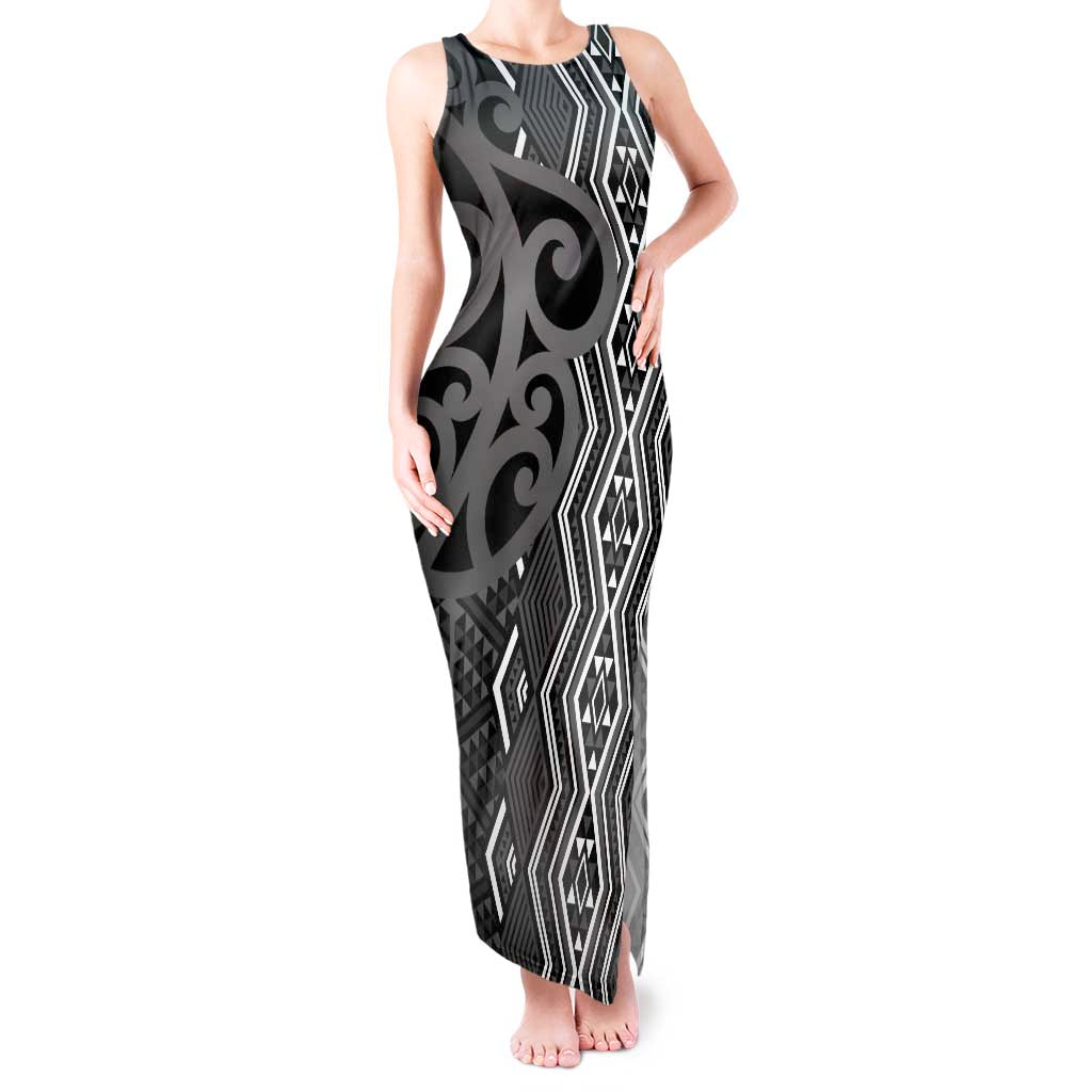 Maori Taniko Patterns Tank Maxi Dress Black Patiki Motifs Mix Whakairo Ngaru LT7 Women Black - Polynesian Pride