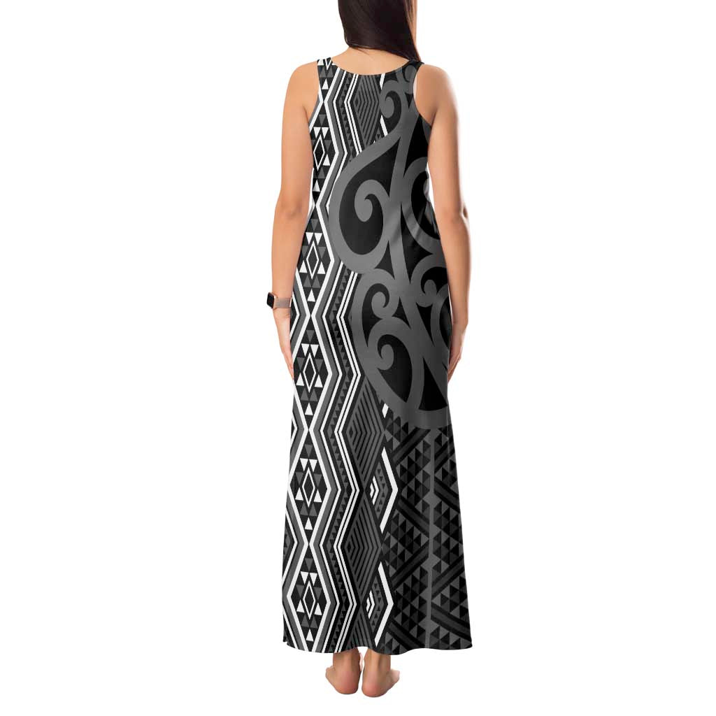 Maori Taniko Patterns Tank Maxi Dress Black Patiki Motifs Mix Whakairo Ngaru LT7 - Polynesian Pride