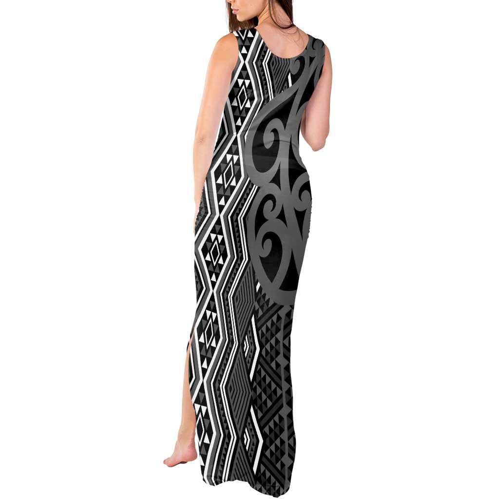 Maori Taniko Patterns Tank Maxi Dress Black Patiki Motifs Mix Whakairo Ngaru LT7 - Polynesian Pride