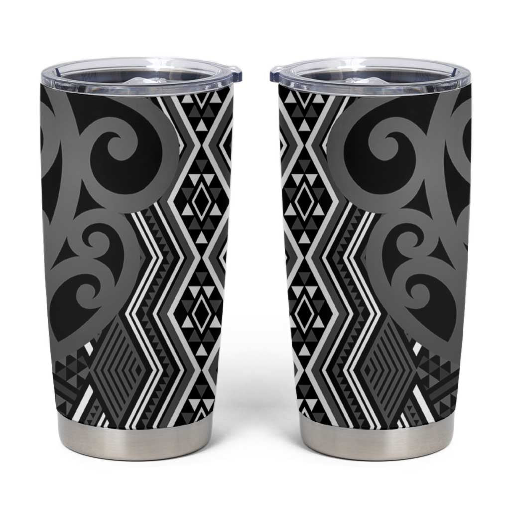 Maori Taniko Patterns Tumbler Cup Black Patiki Motifs Mix Whakairo Ngaru